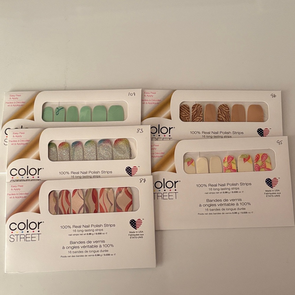 Color Street Press-On Nails Set - Green, Silver, Beige, Pink